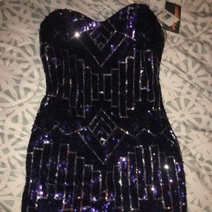 Sequence blue dress with zipper